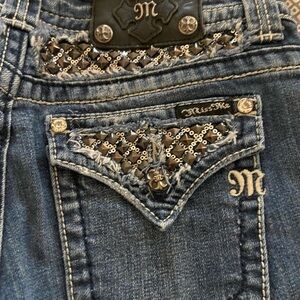 Miss Me Dark Blue Denim Embellished Bermuda Shorts
